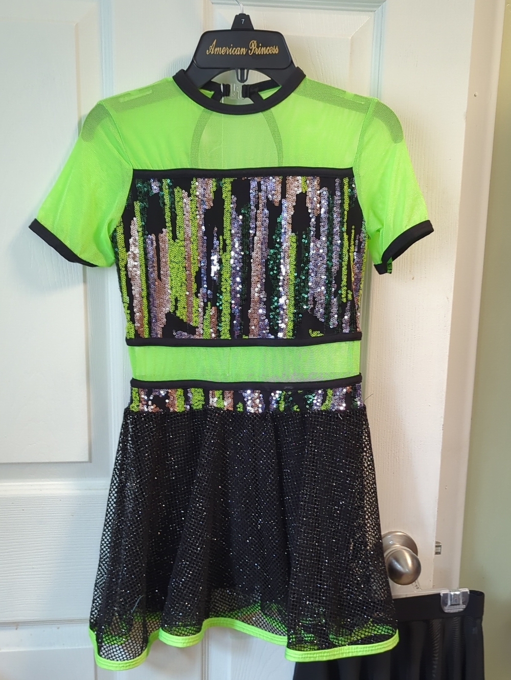 Wish Neon Green and Black Sequin Kids Dance Outfit